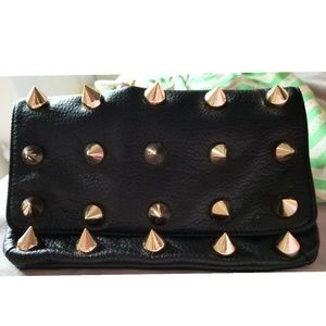 *SOLD!* Deux Lux Black Leather Gold Spiked Clutch